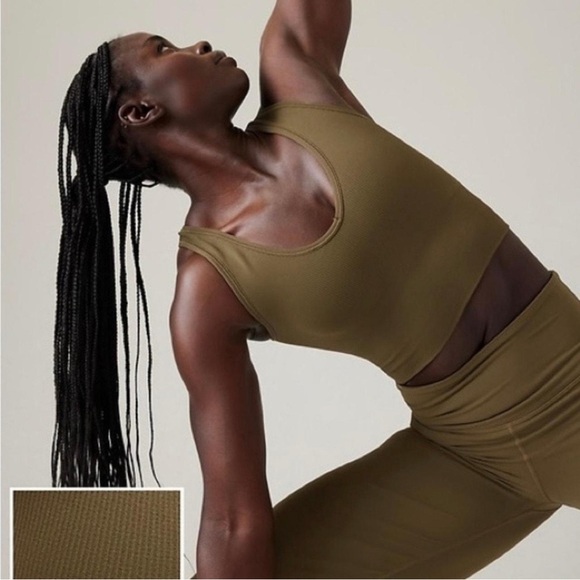 Athleta Tops - ATHLETA Aurora Seamless Crop Rib Tank Top V-Neck in Acacia Olive Green Size XL
